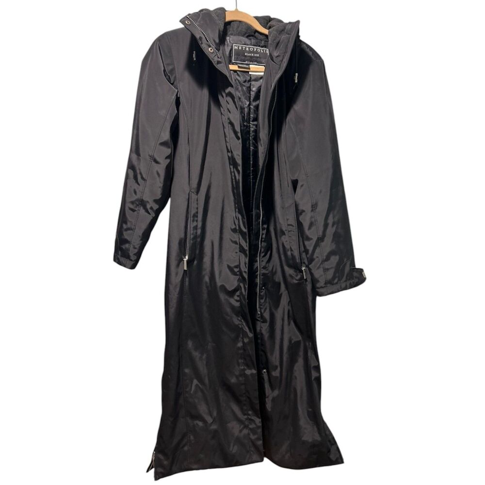 Waterproof Long Black Hooded Trench Coat by Metro